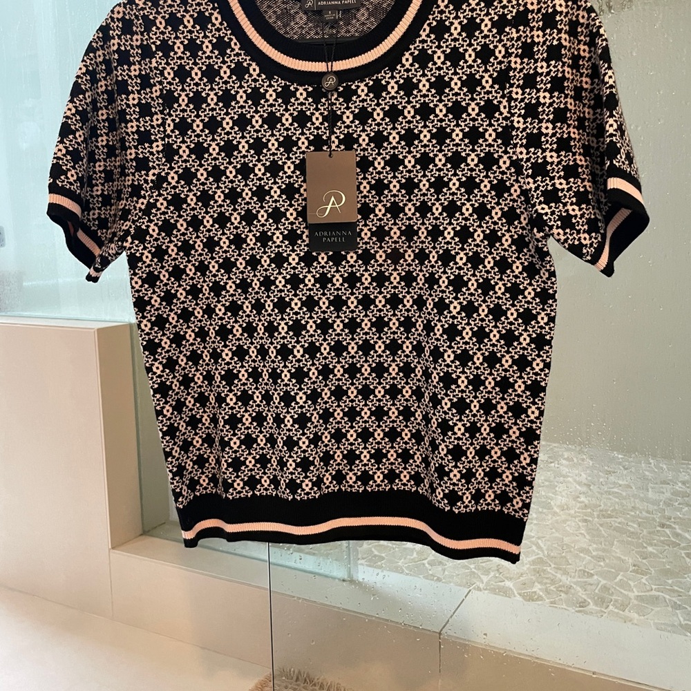 Adrianna Papell Black and White Ornate Sweater